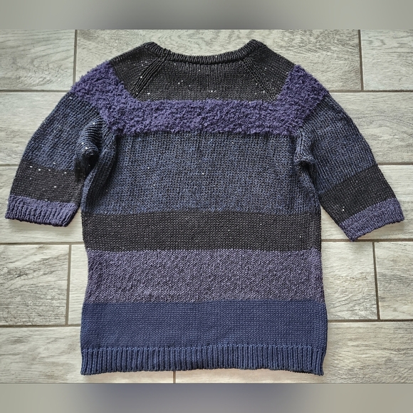 Brunello Cucinelli Dazzling Sequin Women Sweater Blue Stripe Large Sheer Luxury - Picture 6 of 12